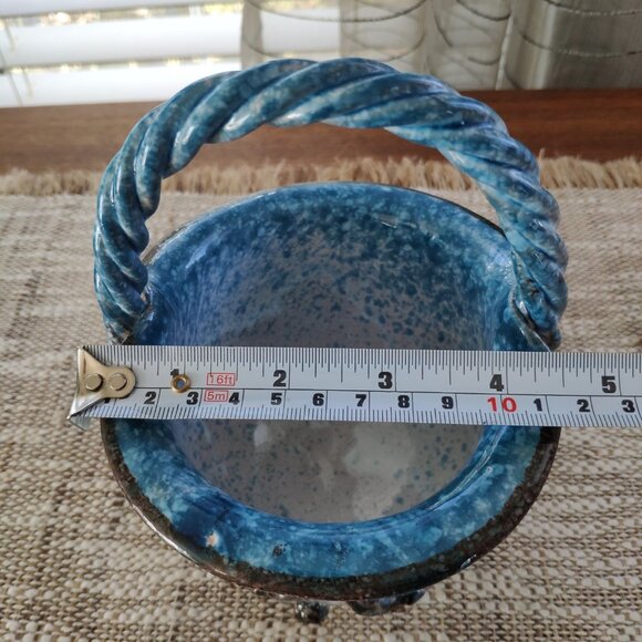 Italian Majolica Basket Made in Italy Vintage Ceramic Bowl Vase 7" - Picture 10 of 12